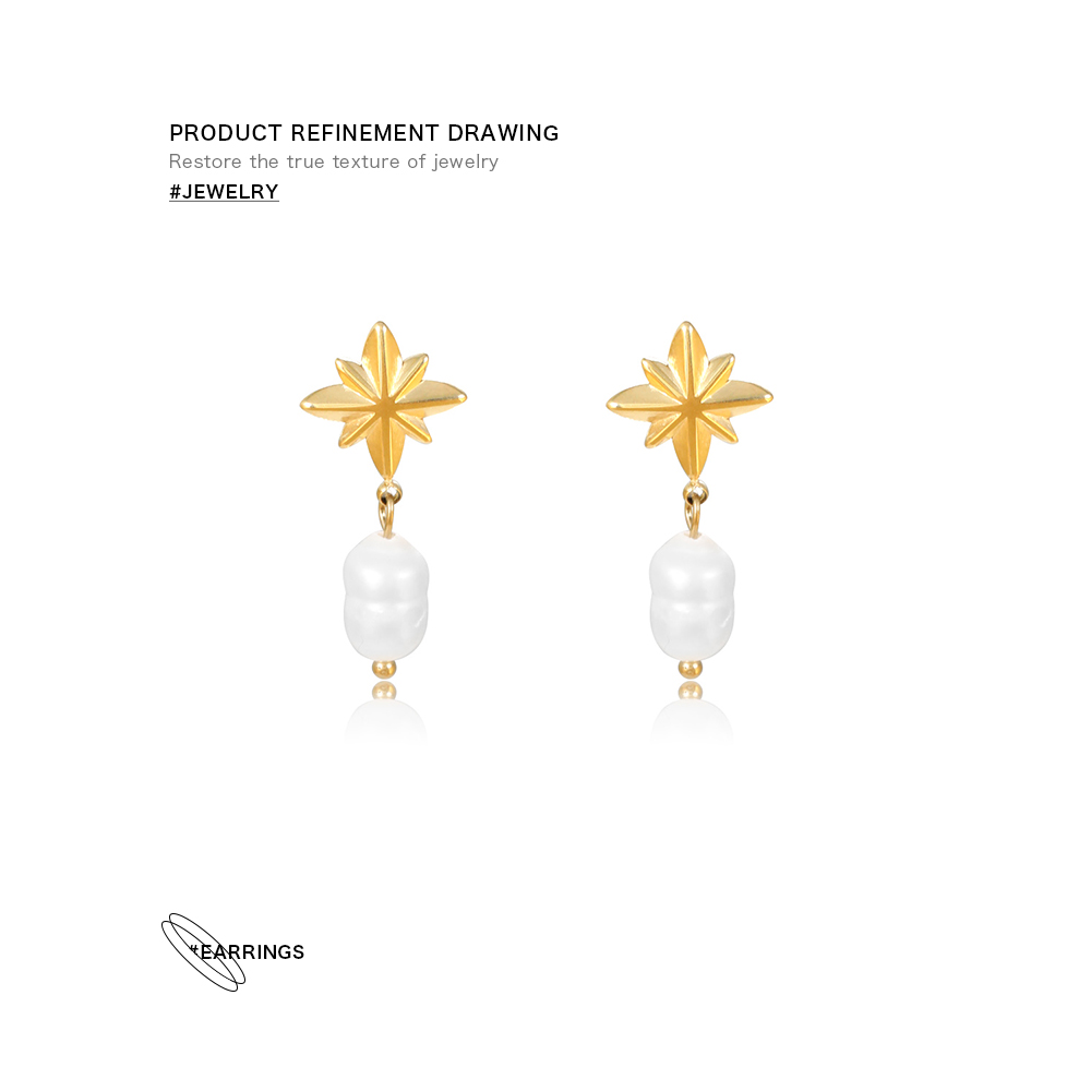 1 Pair Sweet Commute Eight Awn Star Pearl Plating Stainless Steel Drop Earrings display picture 2