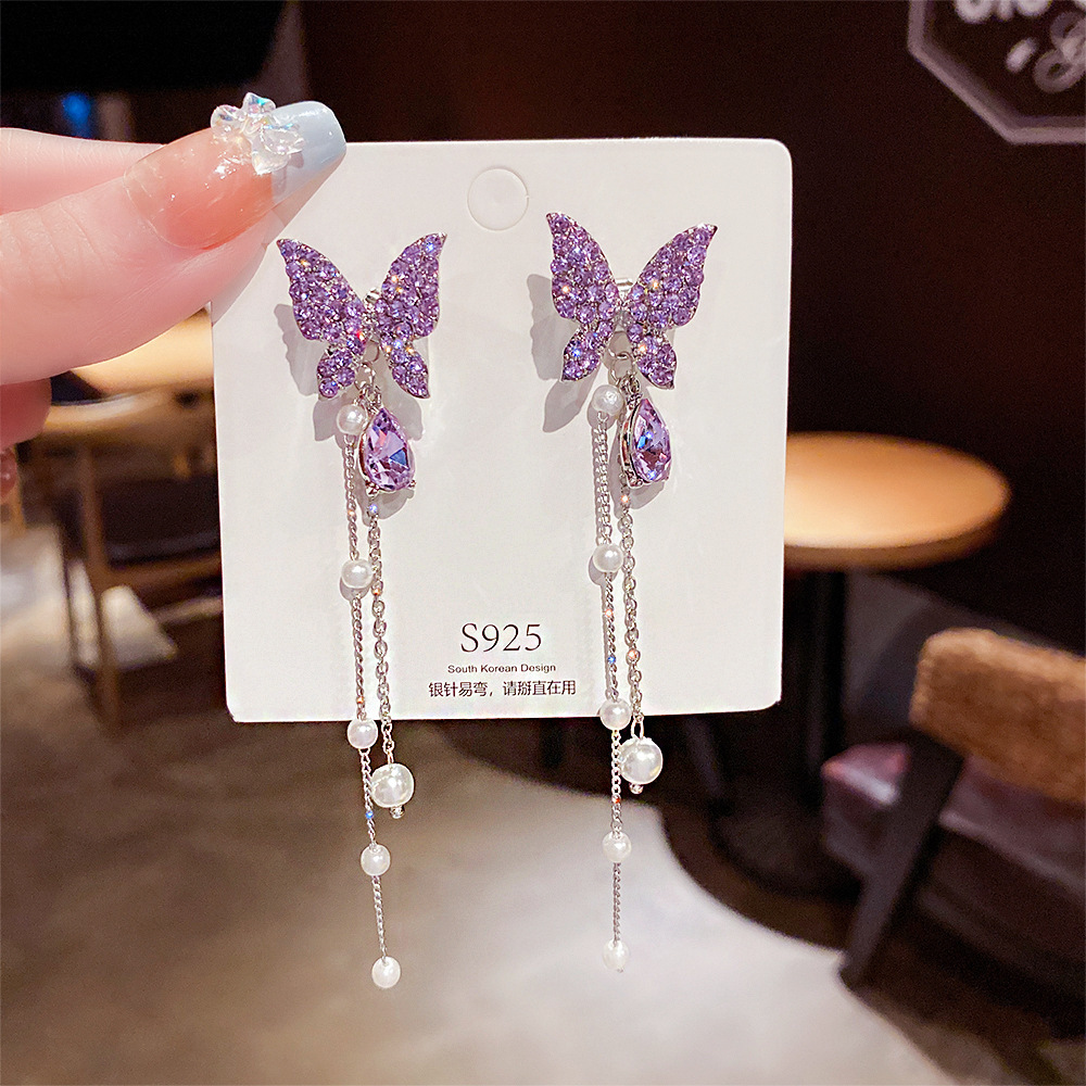 1 Pair Elegant Princess Sweet Butterfly Plating Inlay Alloy Artificial Pearls Rhinestones Drop Earrings display picture 2