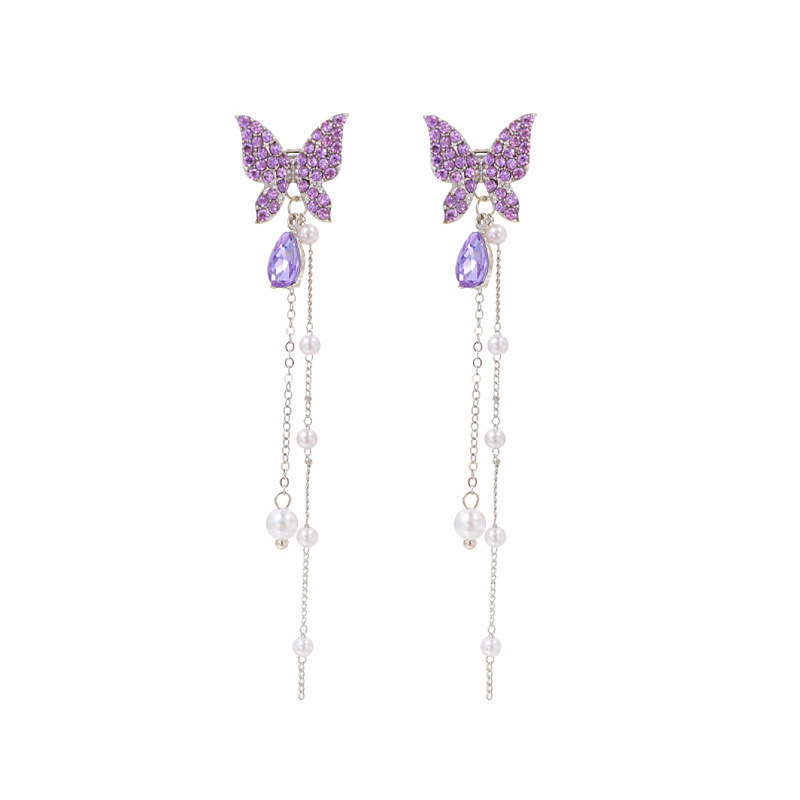 1 Paar Elegant Prinzessin Süss Schmetterling Überzug Inlay Legierung Künstliche Perlen Strasssteine Tropfenohrringe display picture 4