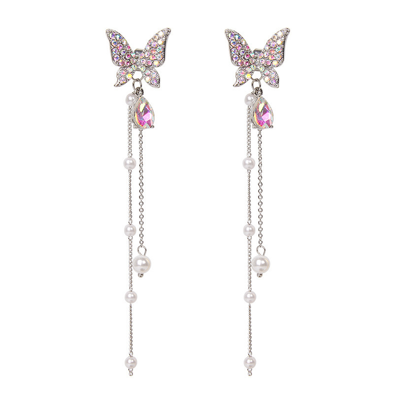 1 Paire Élégant Princesse Sucré Papillon Placage Incruster Alliage Perles Artificielles Strass Boucles D'oreilles display picture 5