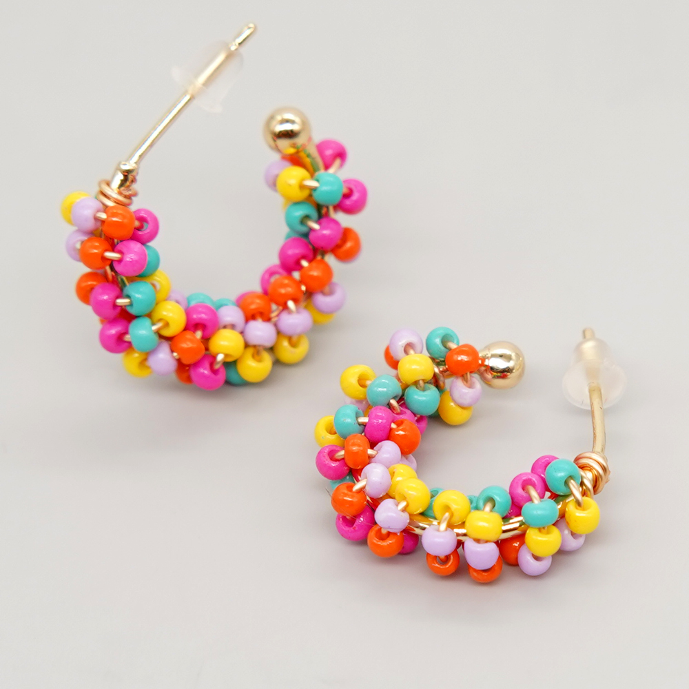 1 Pair Sweet C Shape Multicolor Beaded Braid Glass Copper Ear Studs display picture 4