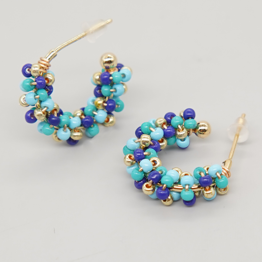 1 Pair Sweet C Shape Multicolor Beaded Braid Glass Copper Ear Studs display picture 6