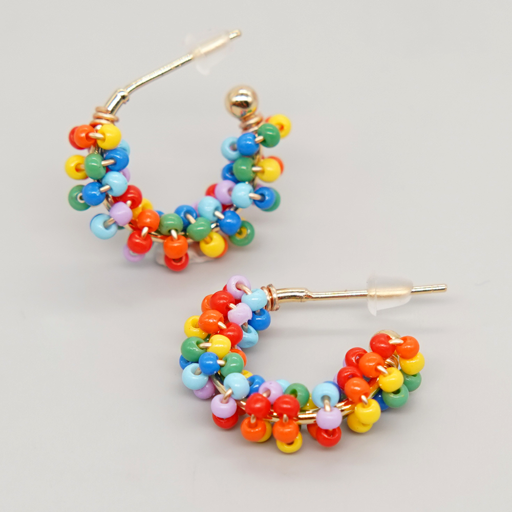 1 Pair Sweet C Shape Multicolor Beaded Braid Glass Copper Ear Studs display picture 18