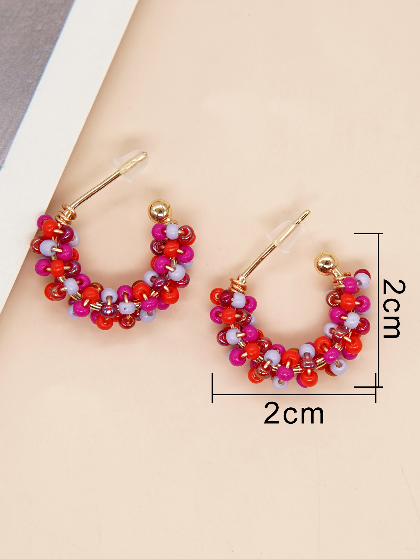 1 Pair Sweet C Shape Multicolor Beaded Braid Glass Copper Ear Studs display picture 21