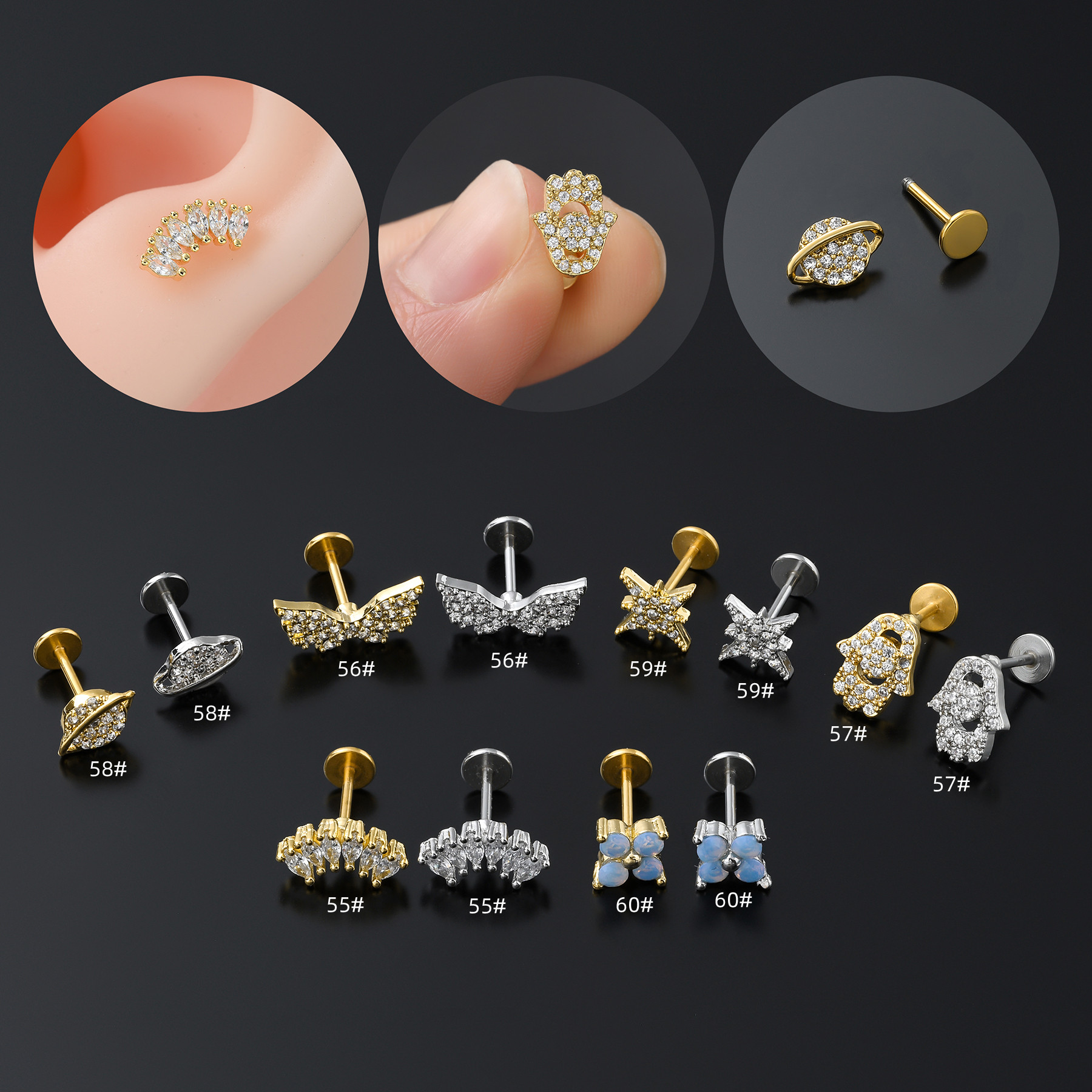 Simple Style Solid Color Copper 18k Gold Plated White Gold Plated Zircon Ear Studs In Bulk display picture 1