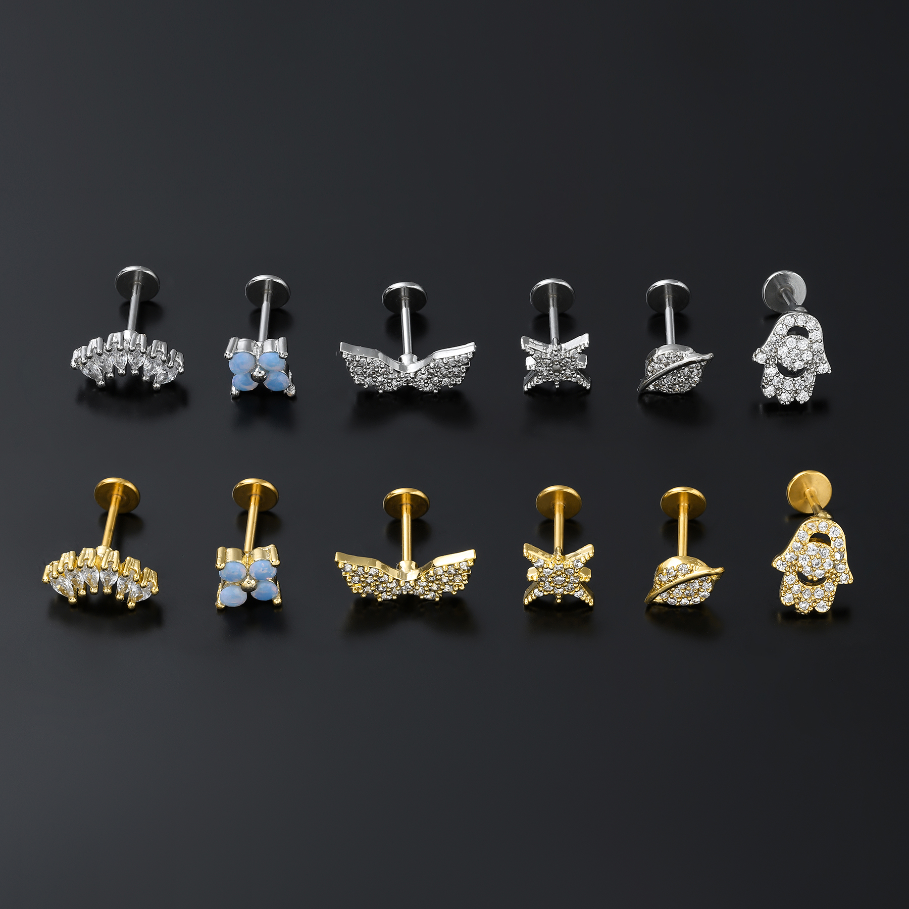 Simple Style Solid Color Copper 18k Gold Plated White Gold Plated Zircon Ear Studs In Bulk display picture 2
