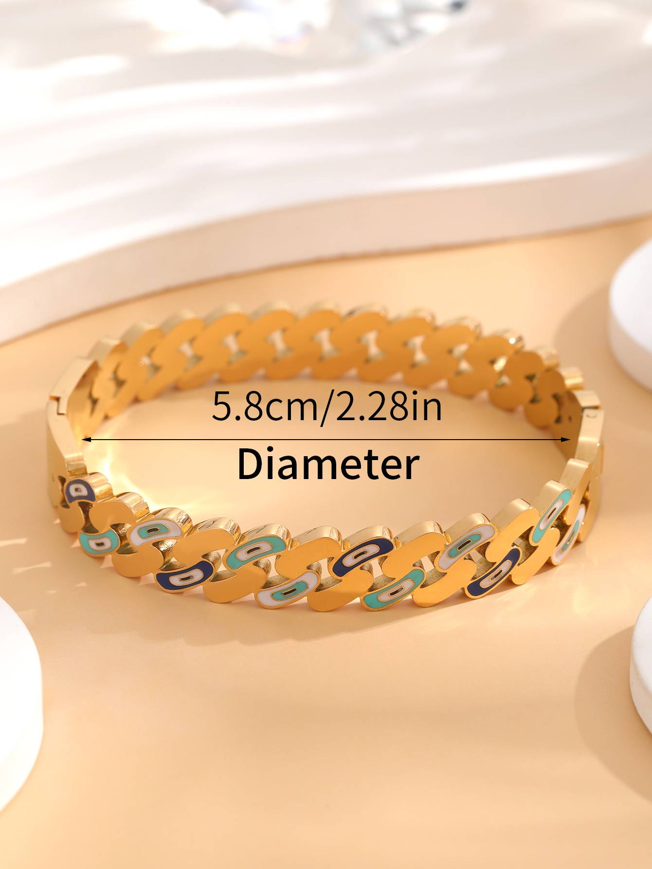 French Style Artistic Eye Titanium Steel Epoxy Plating Inlay Rhinestones Gold Plated Bangle display picture 3