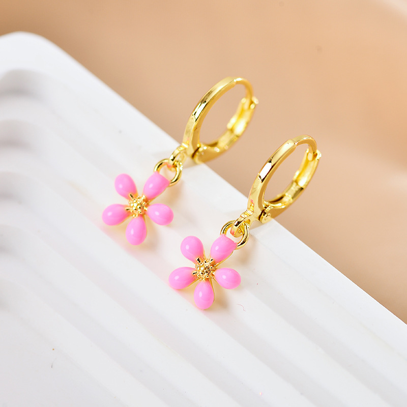 1 Pair Cute Vacation Flower Enamel Plating Copper Gold Plated Drop Earrings display picture 4