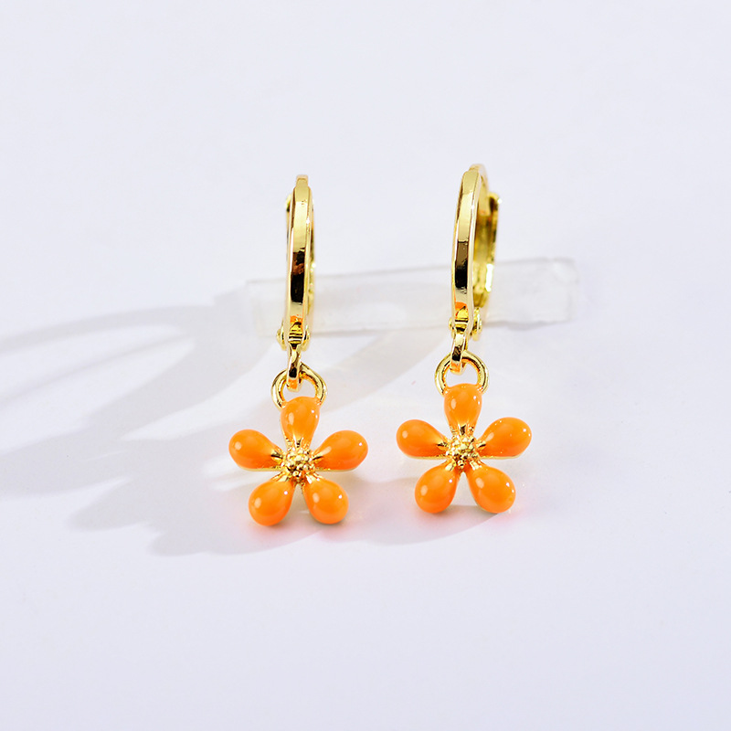 1 Pair Cute Vacation Flower Enamel Plating Copper Gold Plated Drop Earrings display picture 5