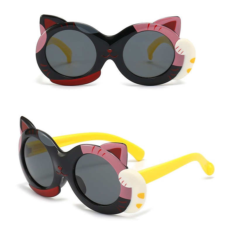 Cute Color Block Cat Tac Special-shaped Mirror Full Frame Kids Sunglasses display picture 1