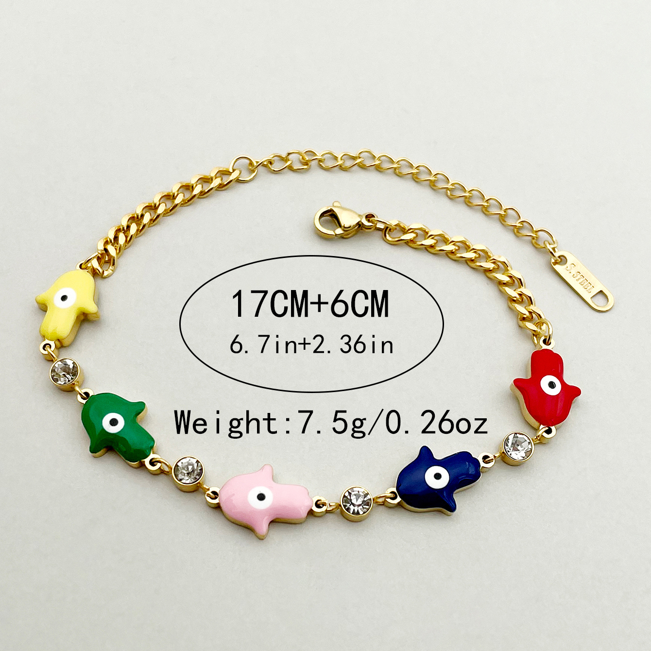 Casual Simple Style Palm Heart Shape Eye 304 Stainless Steel 14K Gold Plated Zircon Bracelets In Bulk display picture 3