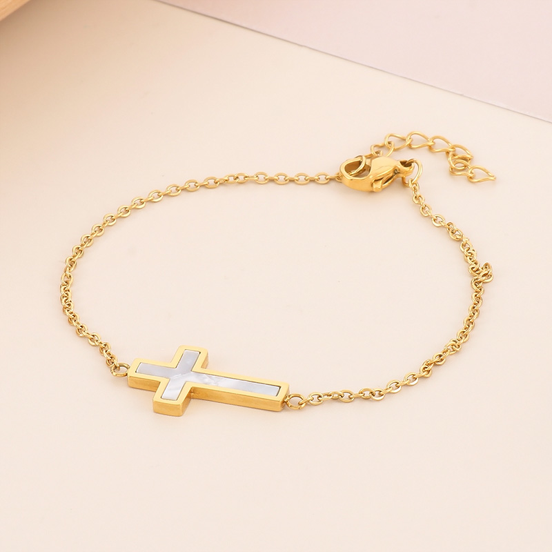 Titanium Steel 18K Gold Plated Vacation Plating Inlay Cross Shell Bracelets Earrings Necklace display picture 2