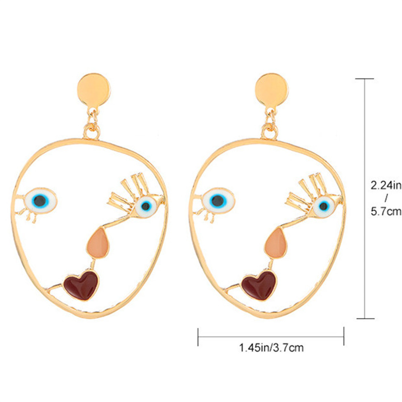 1 Pair Casual Vintage Style Human Face Leaf Heart Shape Plating Hollow Out Inlay Alloy Metal Brass Resin Zircon 18k Gold Plated Gold Plated Silver Plated Earrings display picture 7