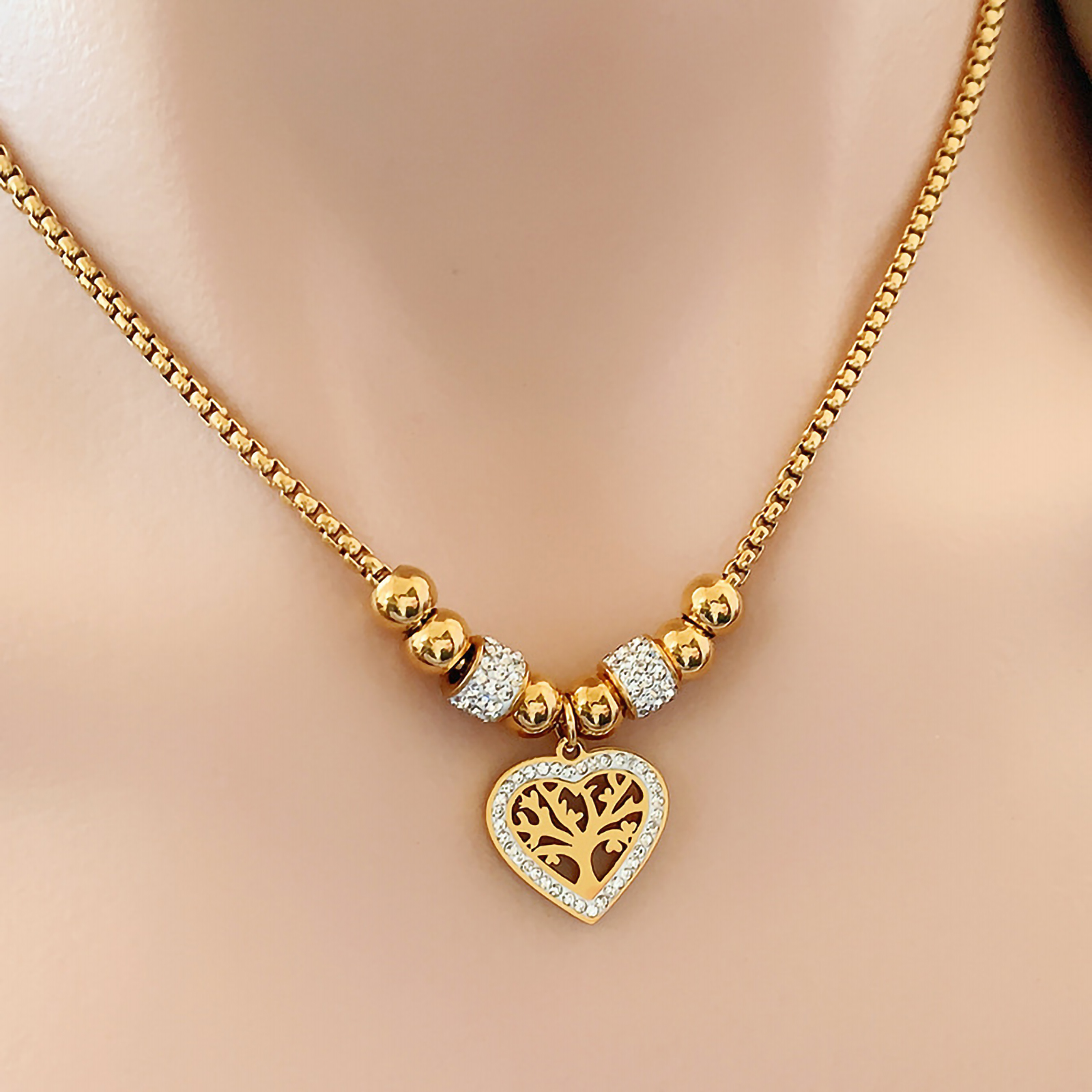 Titanium Steel 18K Gold Plated Casual Vintage Style Plating Hollow Out Inlay Tree Heart Shape Zircon display picture 3