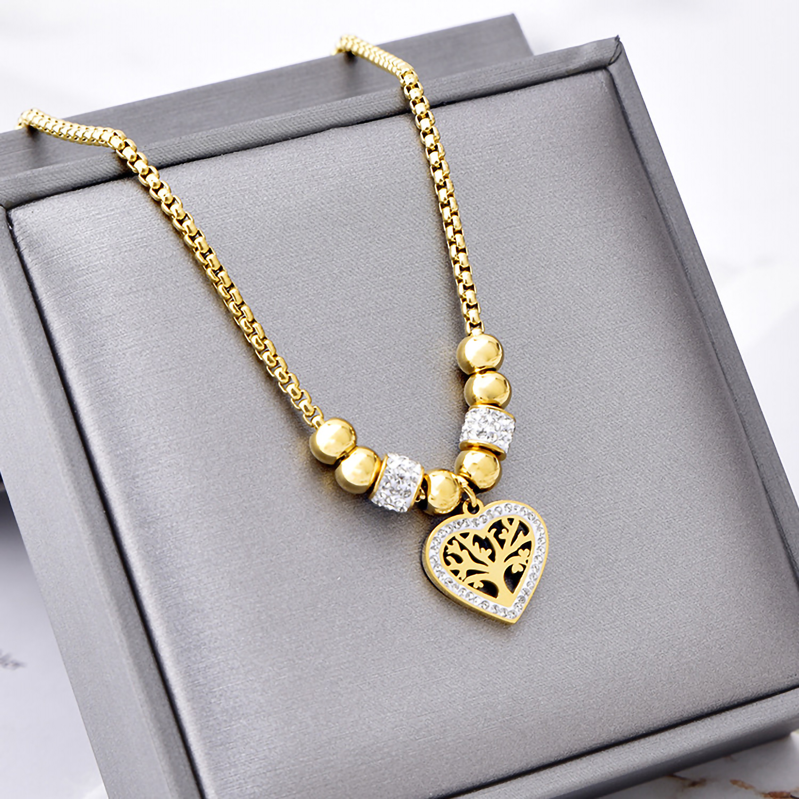 Titanium Steel 18K Gold Plated Casual Vintage Style Plating Hollow Out Inlay Tree Heart Shape Zircon display picture 4