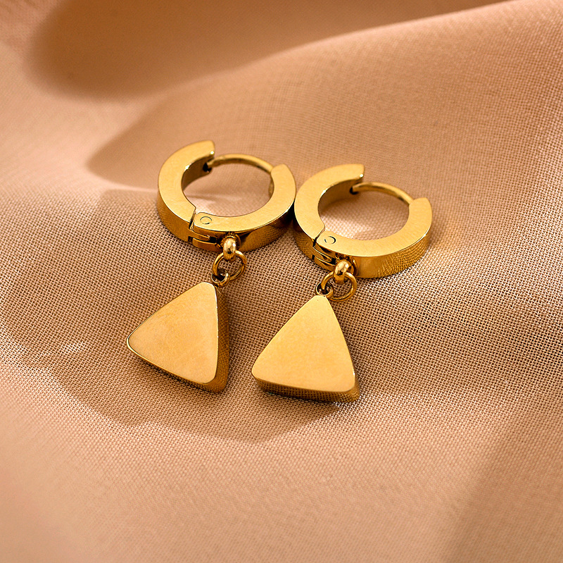 1 Pair Simple Style Triangle Plating Inlay Stainless Steel Zircon Gold Plated Drop Earrings display picture 3