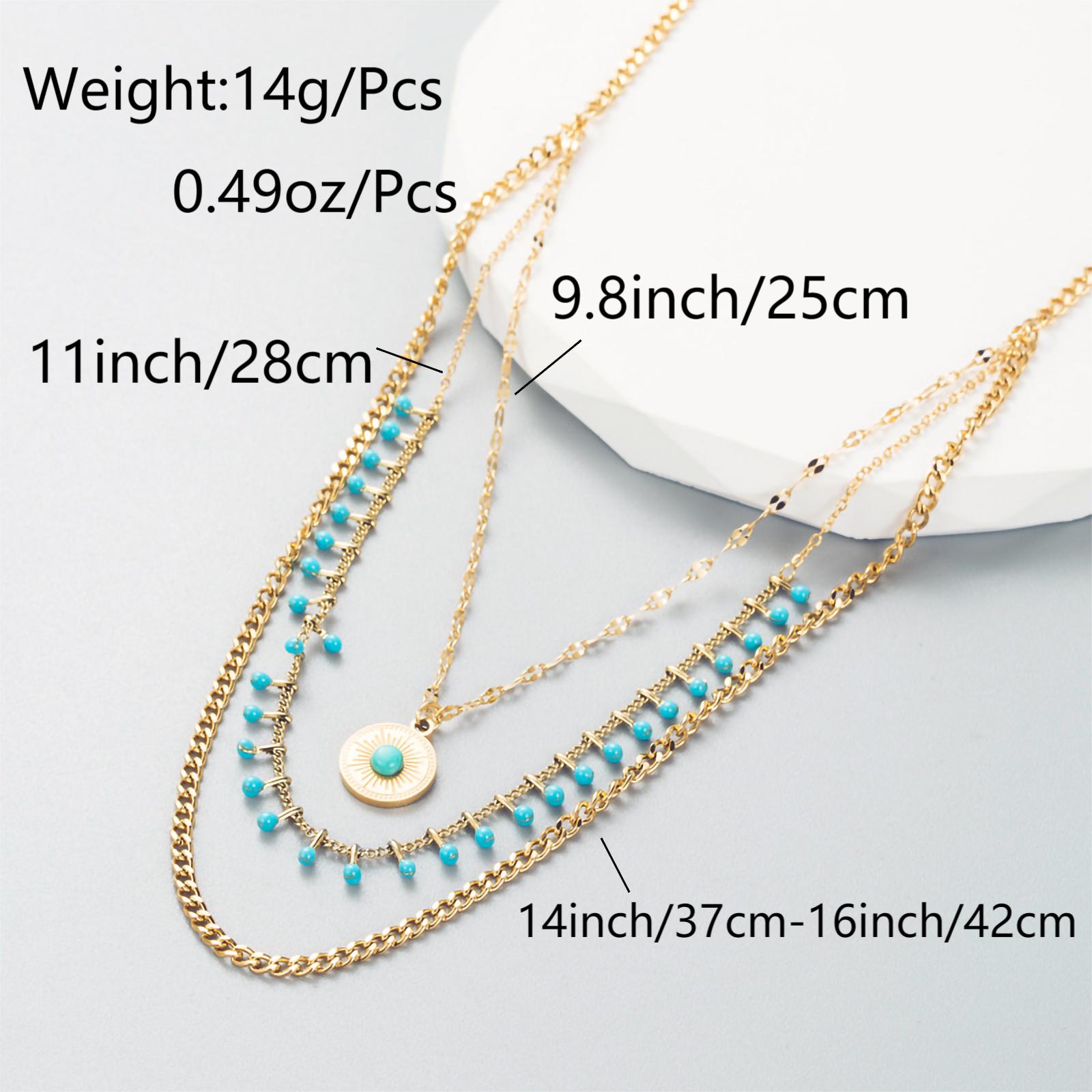 Vintage Style Exaggerated Round Titanium Steel Plating Inlay Turquoise 18k Gold Plated Layered Necklaces display picture 1