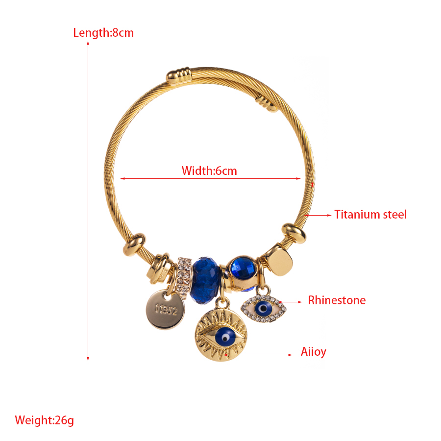 Casual Modern Style Cross Devil's Eye Palm Alloy Titanium Steel Plating Hollow Out Inlay Rhinestones Gold Plated Women's Bangle display picture 1