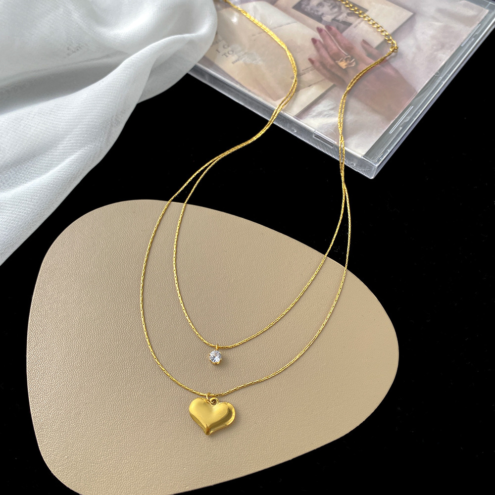 Acero Inoxidable 304 Chapados en oro de 18k Estilo IG Enchapado Embutido Forma De Corazón Diamantes De Imitación Artificiales Collares En Capas display picture 3