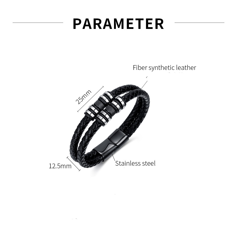 Hip-Hop Retro Stripe Twist 304 Stainless Steel Pu Leather Braid Artificial Leather Men'S Bracelets display picture 8