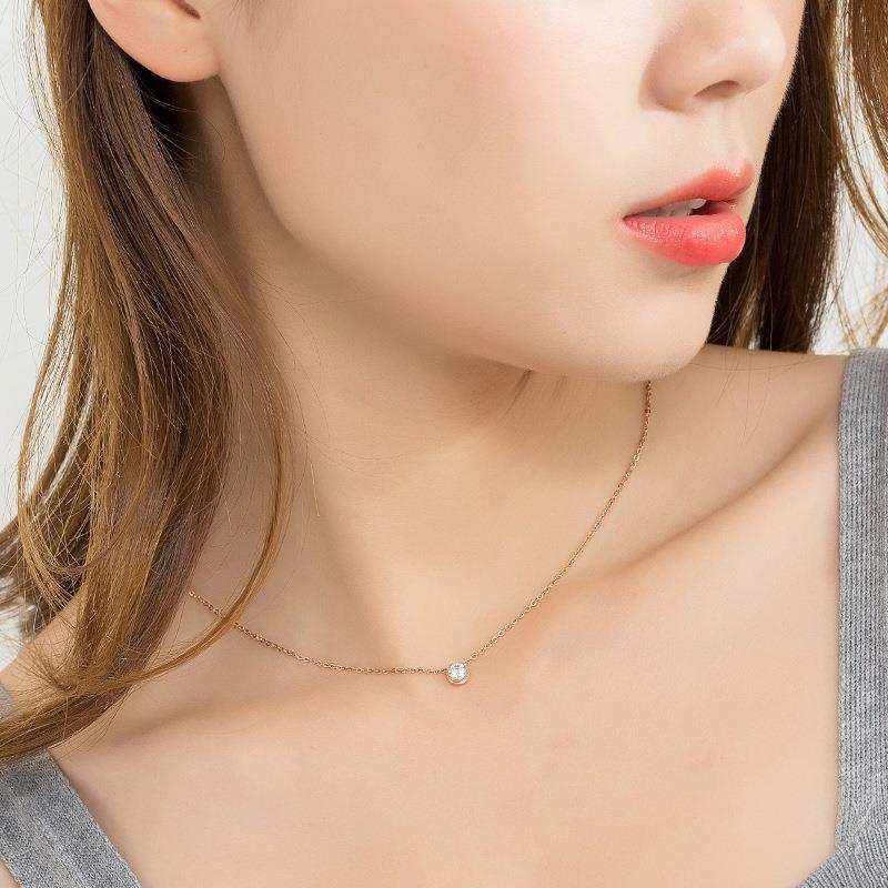 304 Stainless Steel 18K Gold Plated Lady Plating Inlay Round Artificial Rhinestones Necklace display picture 4