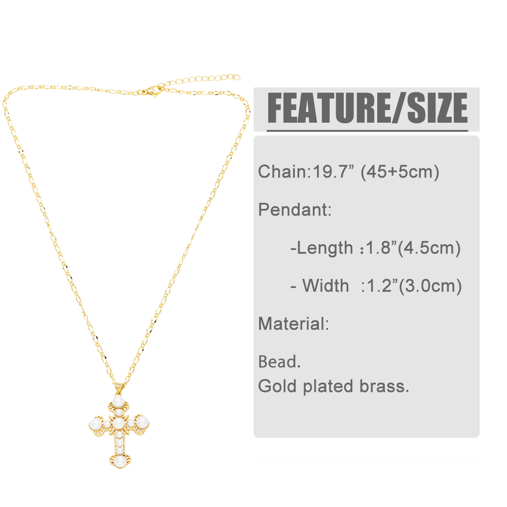 Elegant Cross Stainless Steel Copper Plating Inlay Pearl 18k Gold Plated Pendant Necklace display picture 1