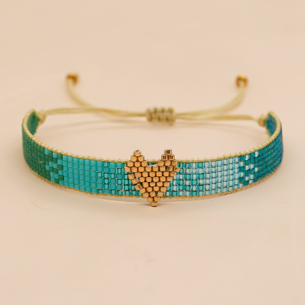 Simple Style Peach Heart Shape Flower Glass Braid Woven Belt Women's Bracelets display picture 4