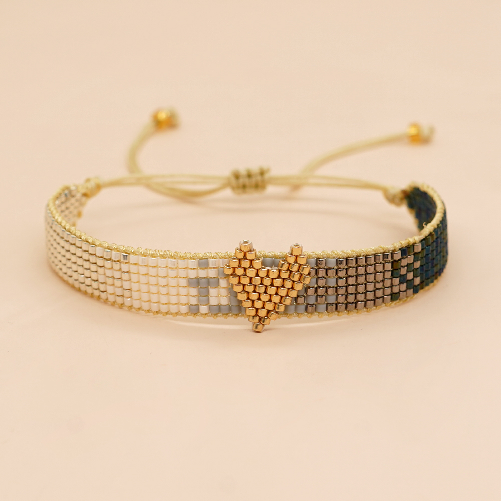 Simple Style Peach Heart Shape Flower Glass Braid Woven Belt Women's Bracelets display picture 1