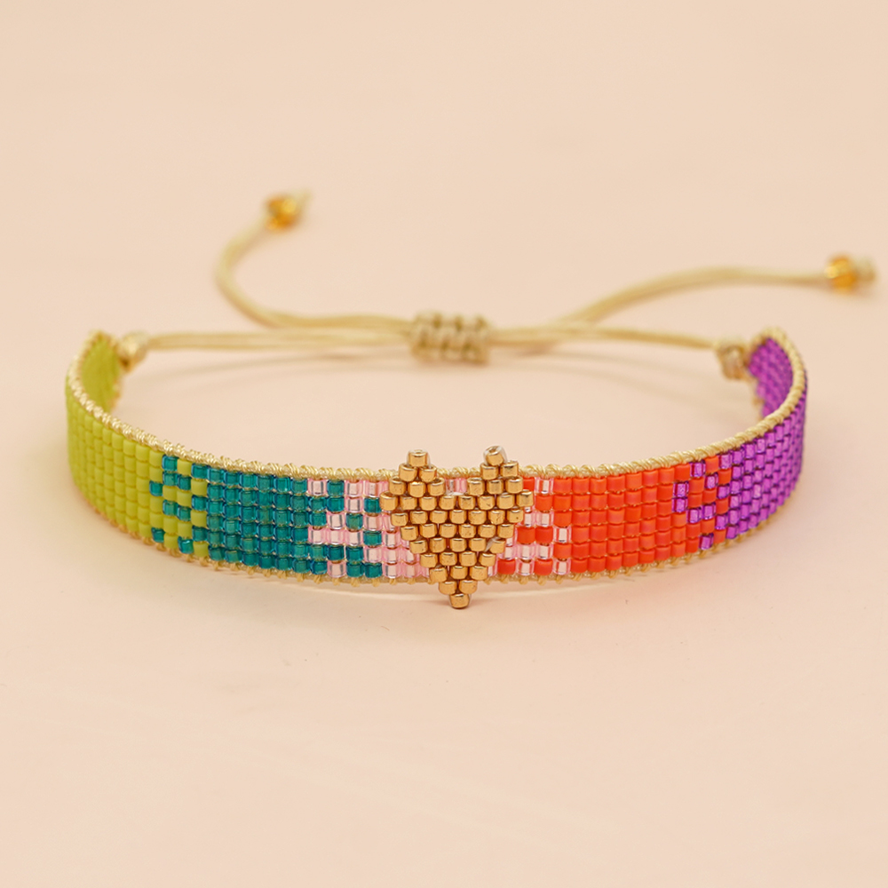 Simple Style Peach Heart Shape Flower Glass Braid Woven Belt Women's Bracelets display picture 3