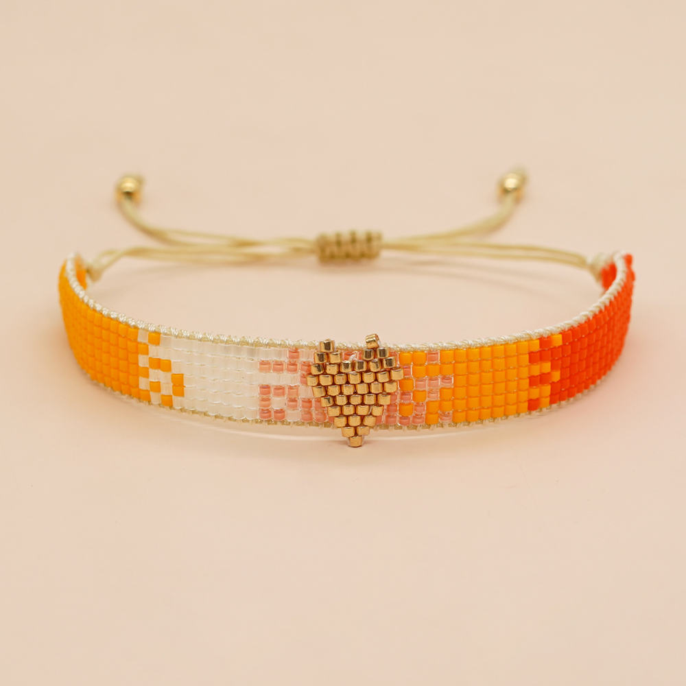 Simple Style Peach Heart Shape Flower Glass Braid Woven Belt Women's Bracelets display picture 2