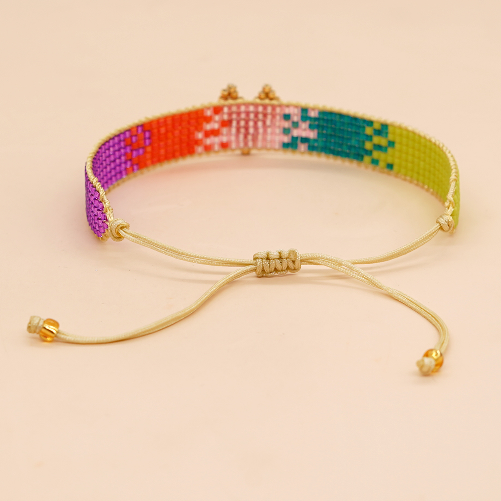 Simple Style Peach Heart Shape Flower Glass Braid Woven Belt Women's Bracelets display picture 9