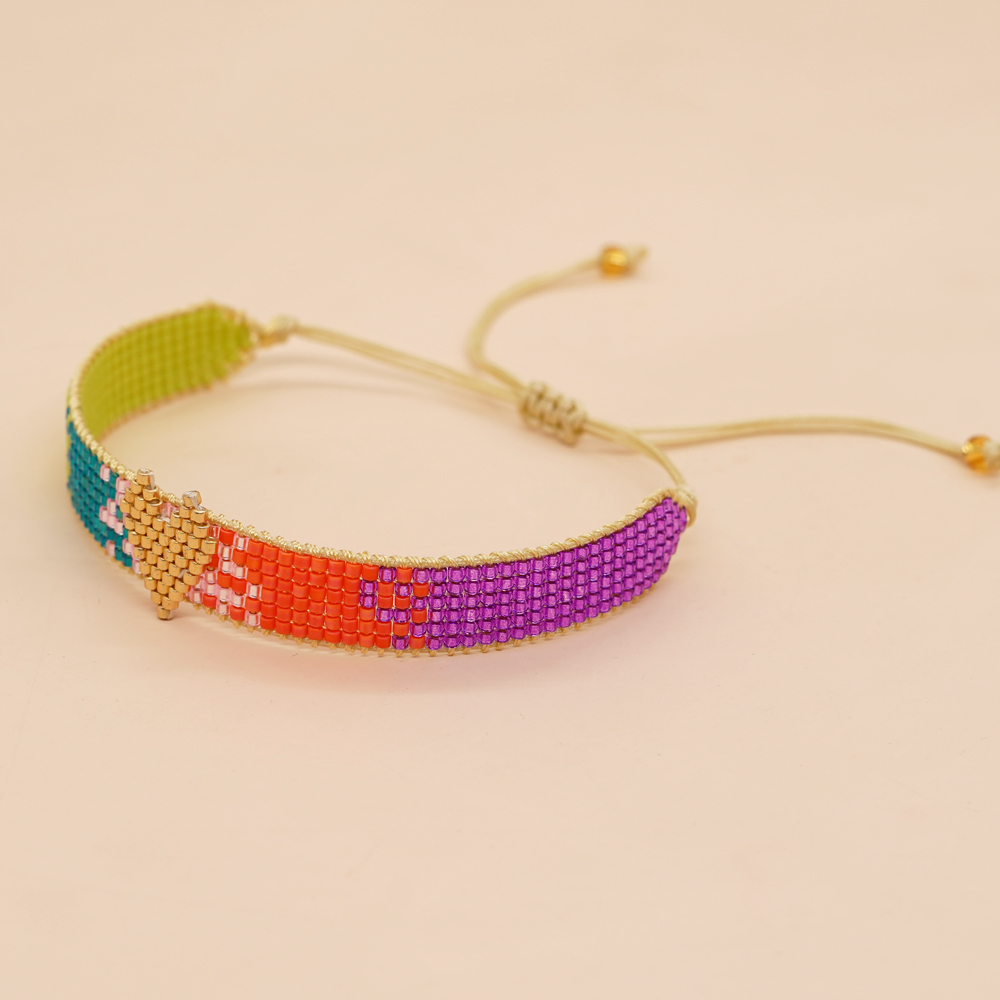 Simple Style Peach Heart Shape Flower Glass Braid Woven Belt Women's Bracelets display picture 10