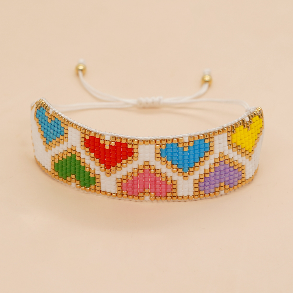 Simple Style Peach Heart Shape Flower Glass Braid Woven Belt Women's Bracelets display picture 24