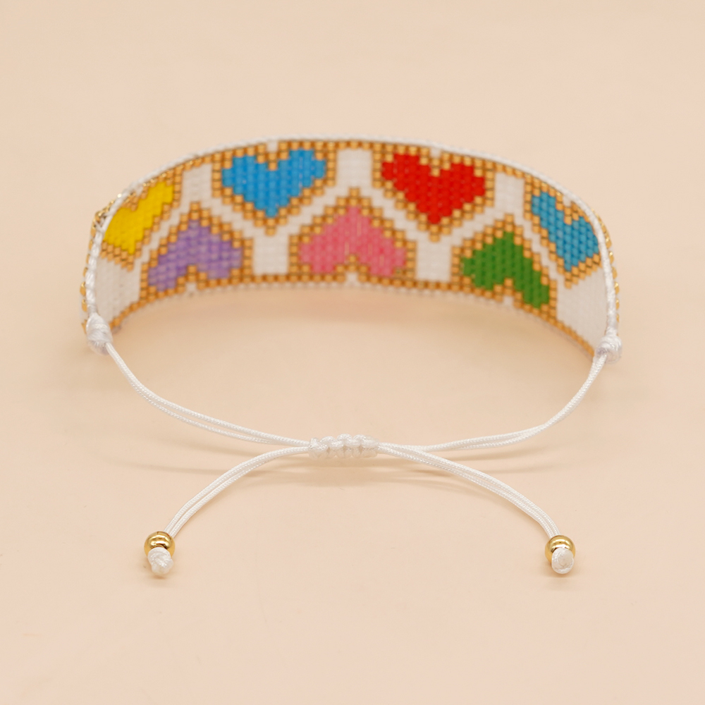 Simple Style Peach Heart Shape Flower Glass Braid Woven Belt Women's Bracelets display picture 26