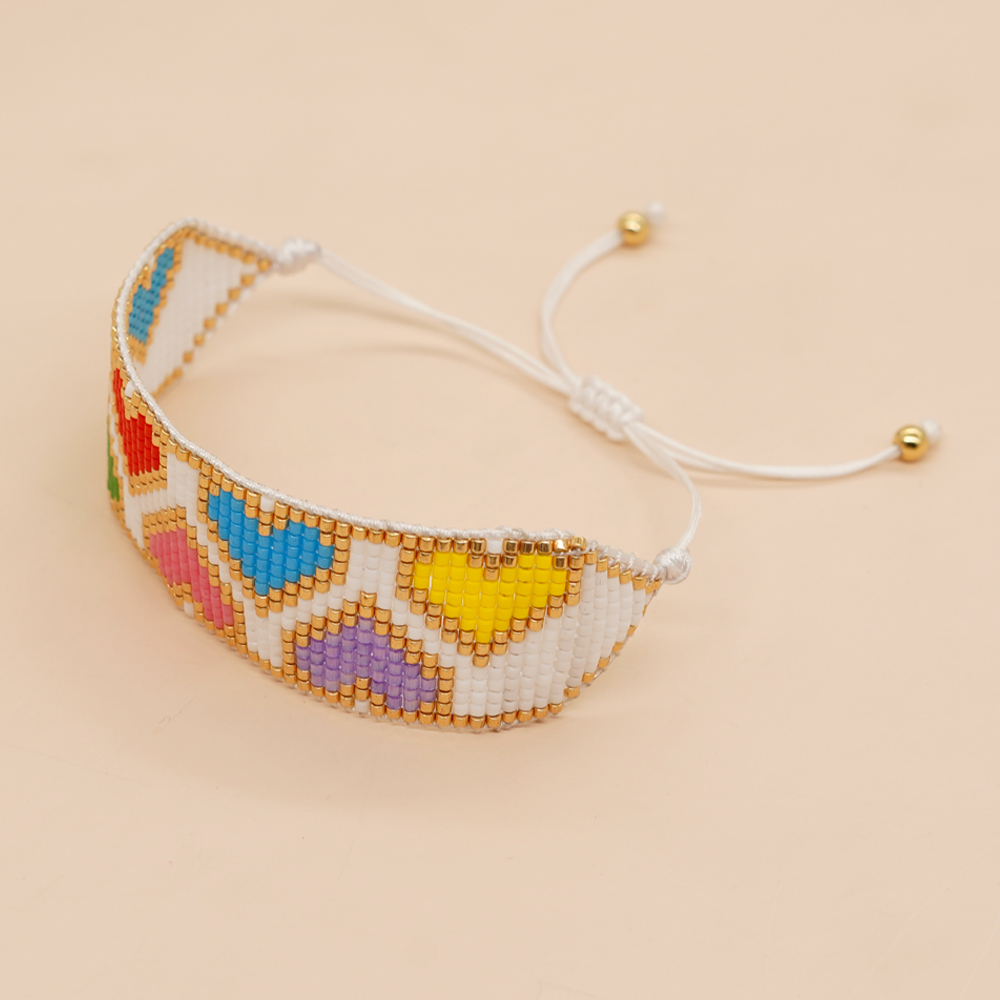 Simple Style Peach Heart Shape Flower Glass Braid Woven Belt Women's Bracelets display picture 27