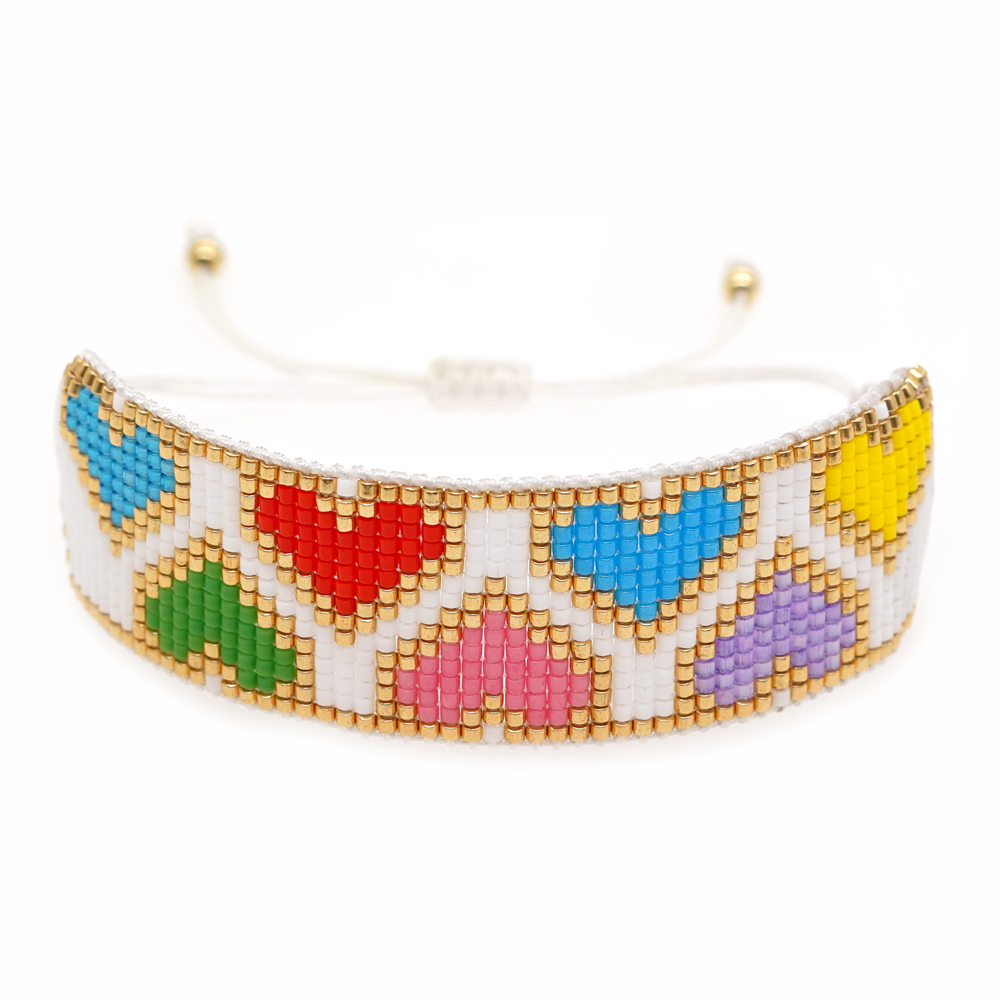 Simple Style Peach Heart Shape Flower Glass Braid Woven Belt Women's Bracelets display picture 28