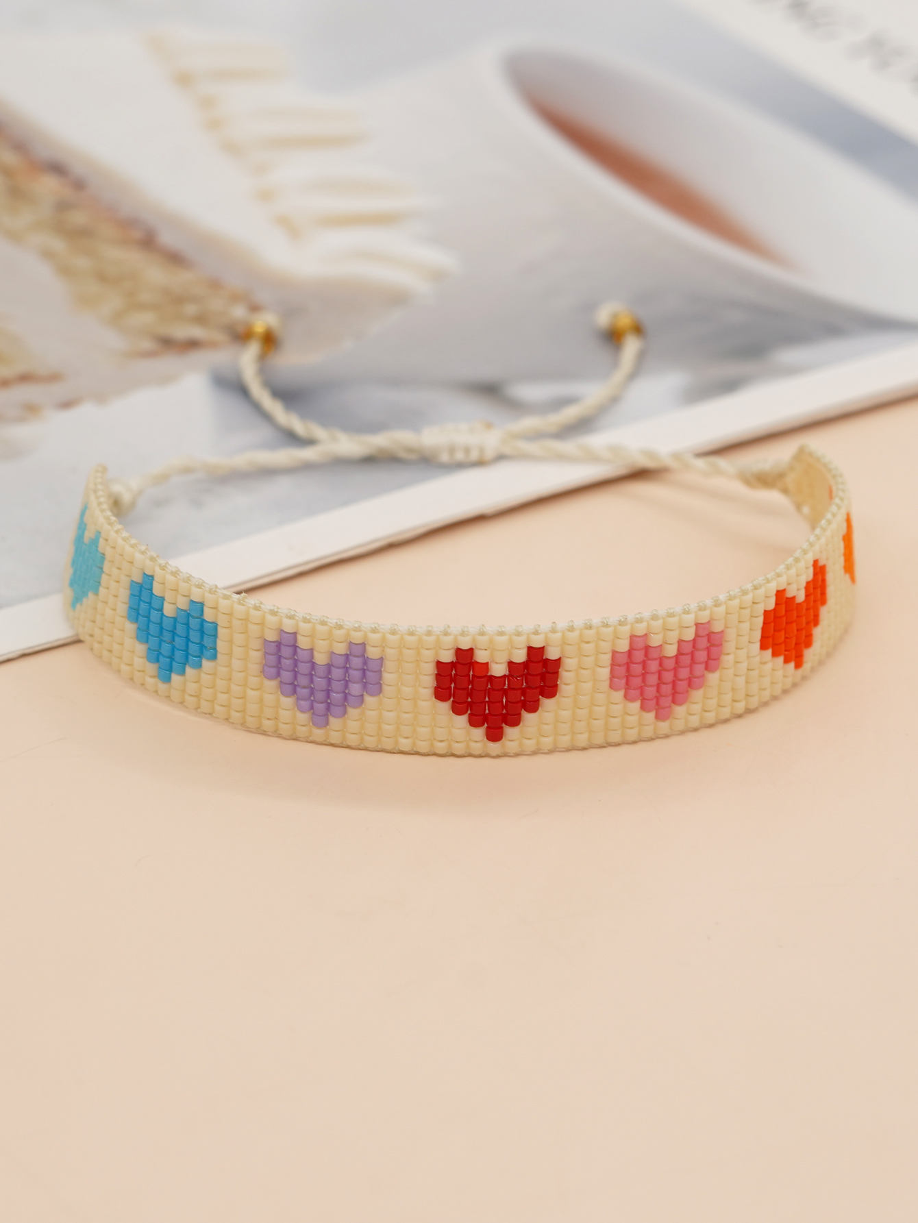 Simple Style Peach Heart Shape Flower Glass Braid Woven Belt Women's Bracelets display picture 37