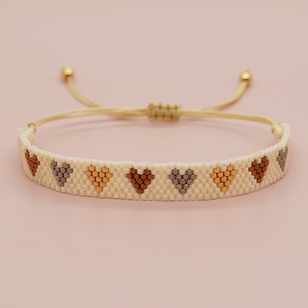 Simple Style Peach Heart Shape Flower Glass Braid Woven Belt Women's Bracelets display picture 42