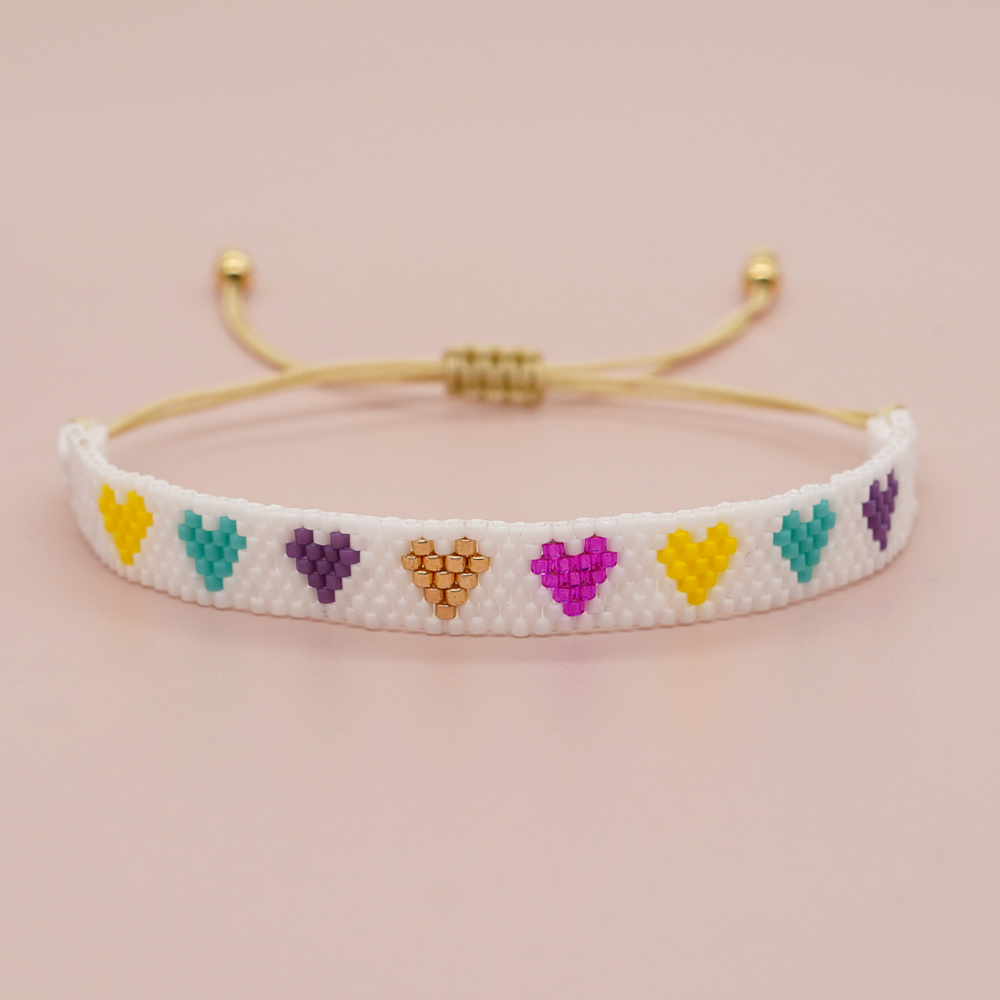 Simple Style Peach Heart Shape Flower Glass Braid Woven Belt Women's Bracelets display picture 45