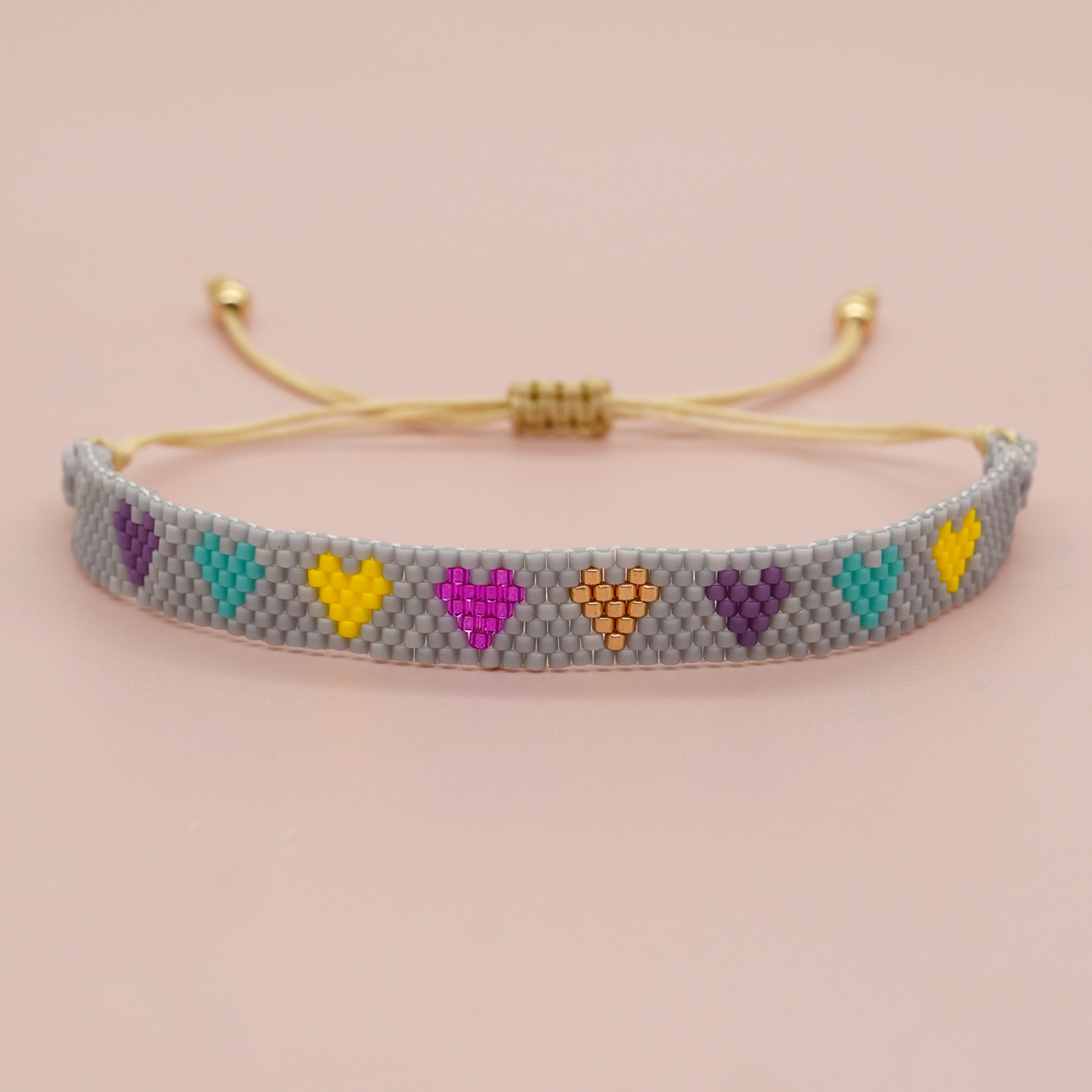 Simple Style Peach Heart Shape Flower Glass Braid Woven Belt Women's Bracelets display picture 39
