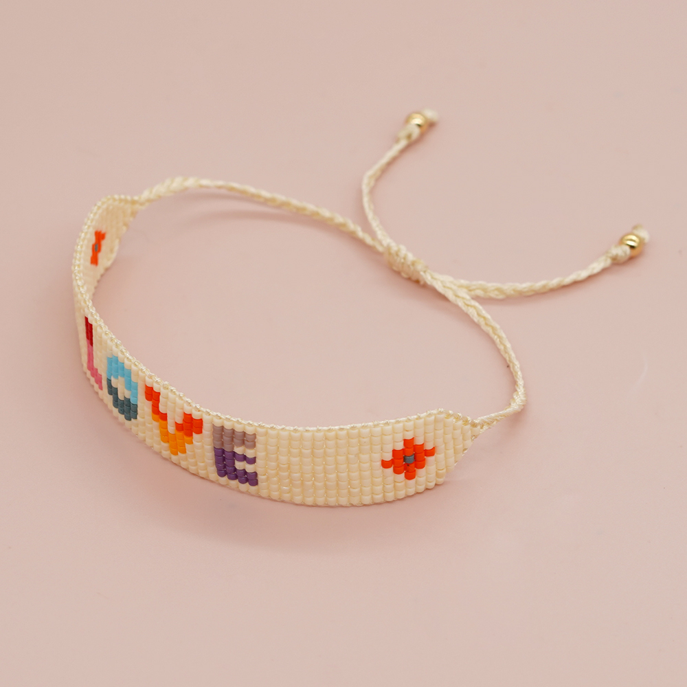Simple Style Peach Heart Shape Flower Glass Braid Woven Belt Women's Bracelets display picture 59