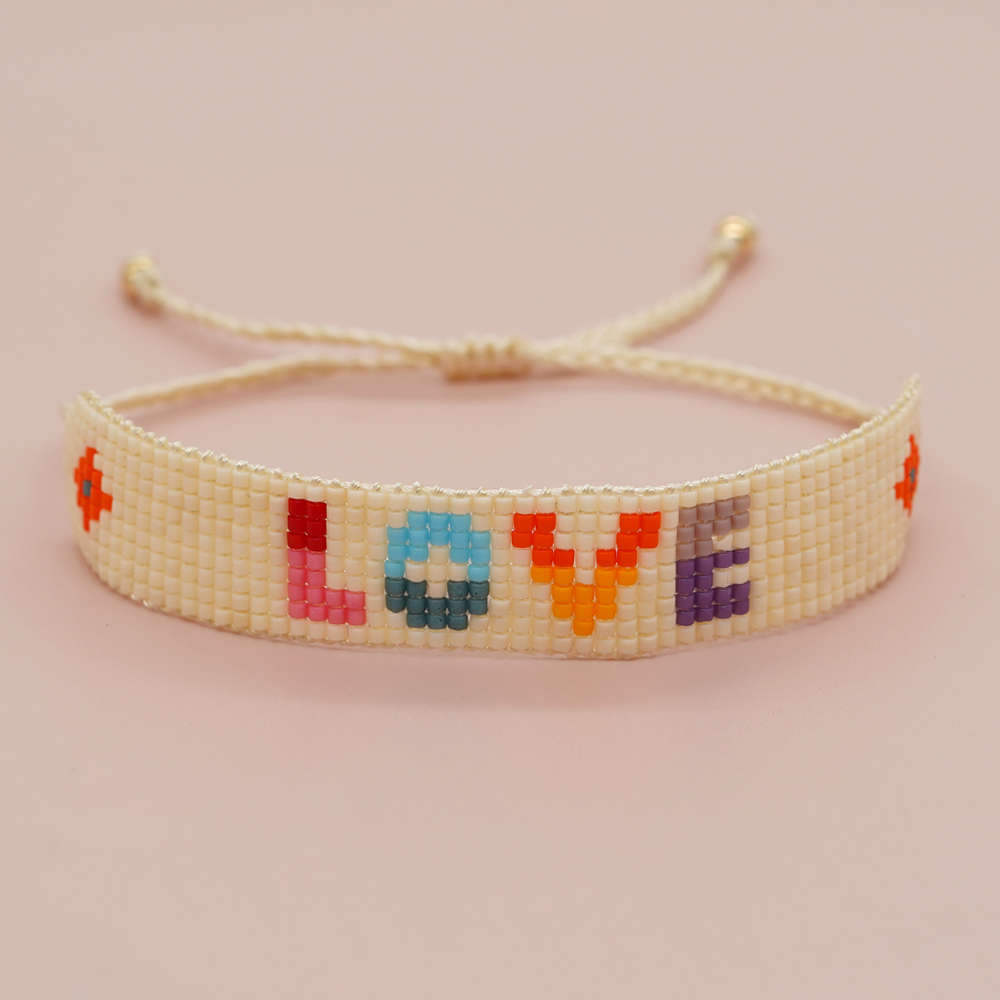 Simple Style Peach Heart Shape Flower Glass Braid Woven Belt Women's Bracelets display picture 61