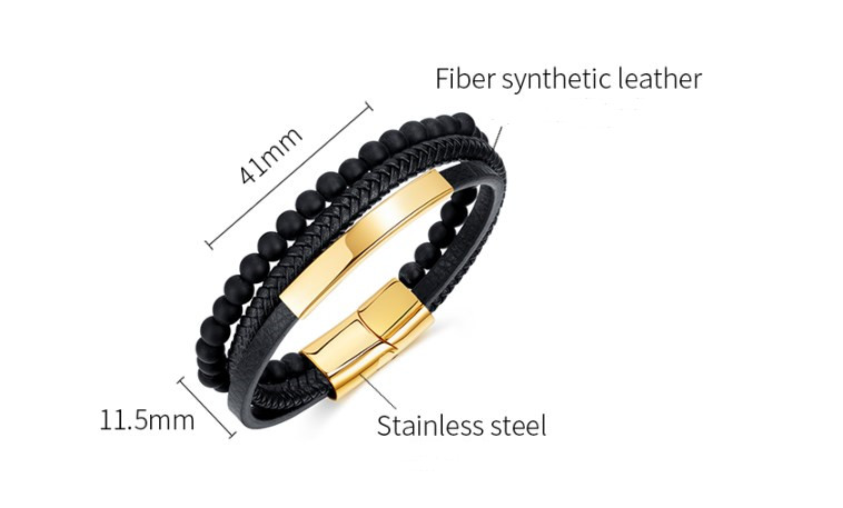 Hip-Hop Vintage Style Solid Color 304 Stainless Steel Pu Leather Braid Men'S Bracelets display picture 14