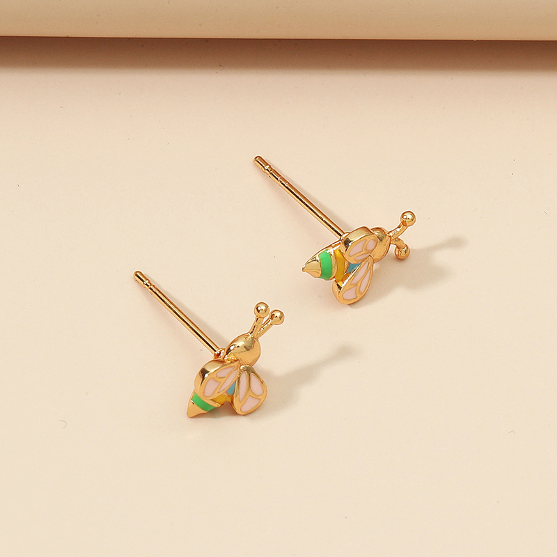 1 Pair Cute Bee Enamel Plating Copper Gold Plated Ear Studs display picture 1
