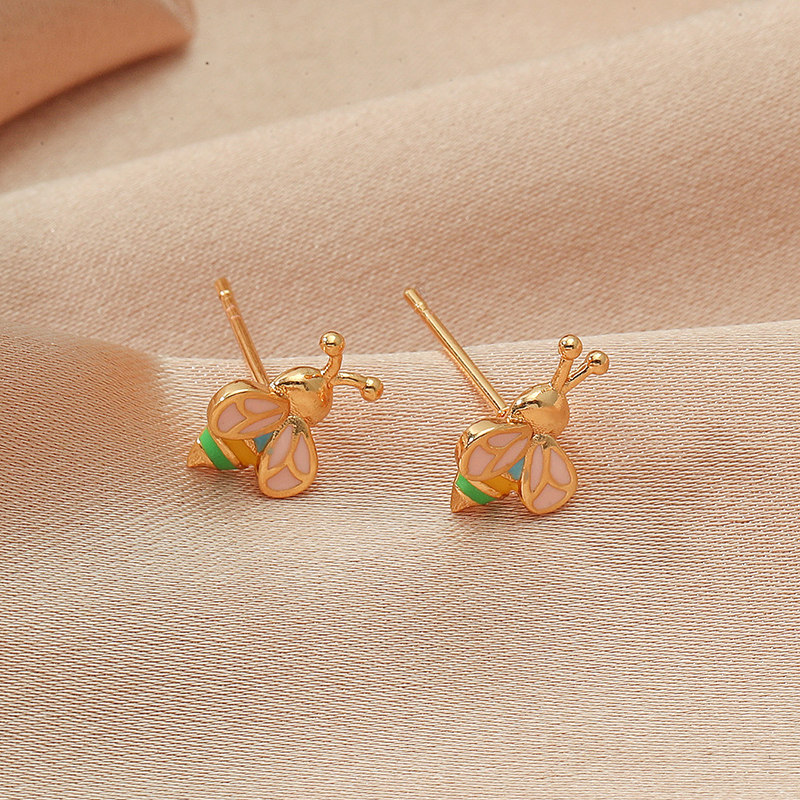 1 Pair Cute Bee Enamel Plating Copper Gold Plated Ear Studs display picture 6