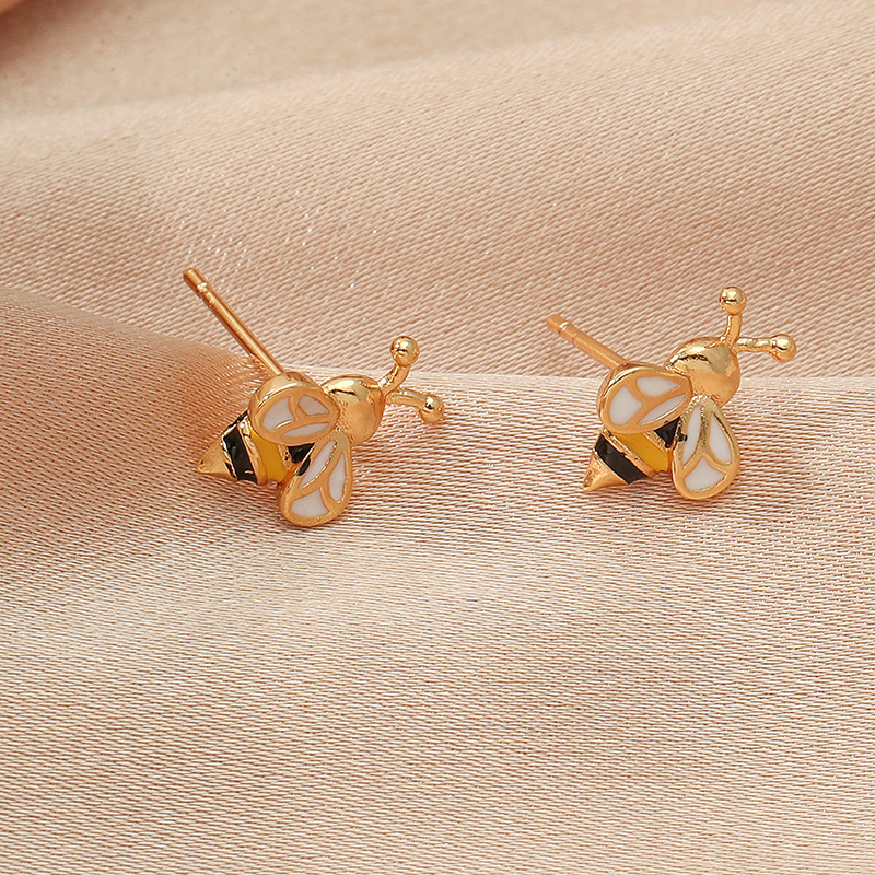 1 Pair Cute Bee Enamel Plating Copper Gold Plated Ear Studs display picture 7