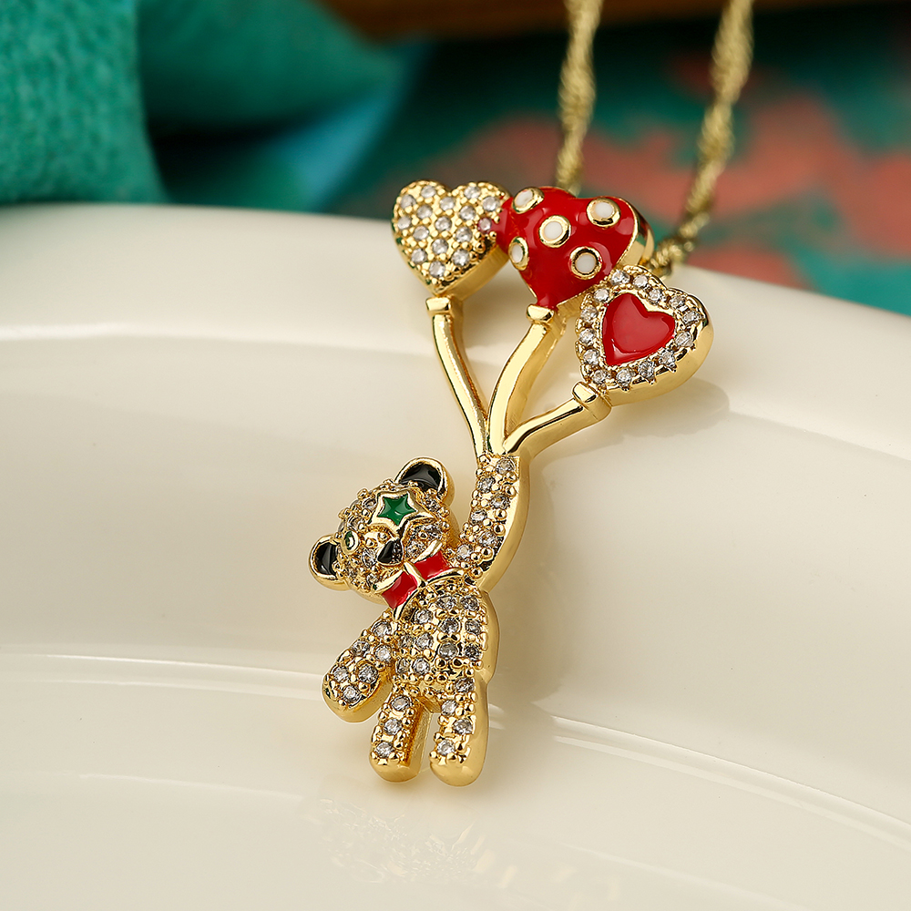 Cute Shiny Bear Bee Butterfly Copper Enamel Plating Inlay Zircon 18k Gold Plated Pendant Necklace display picture 7