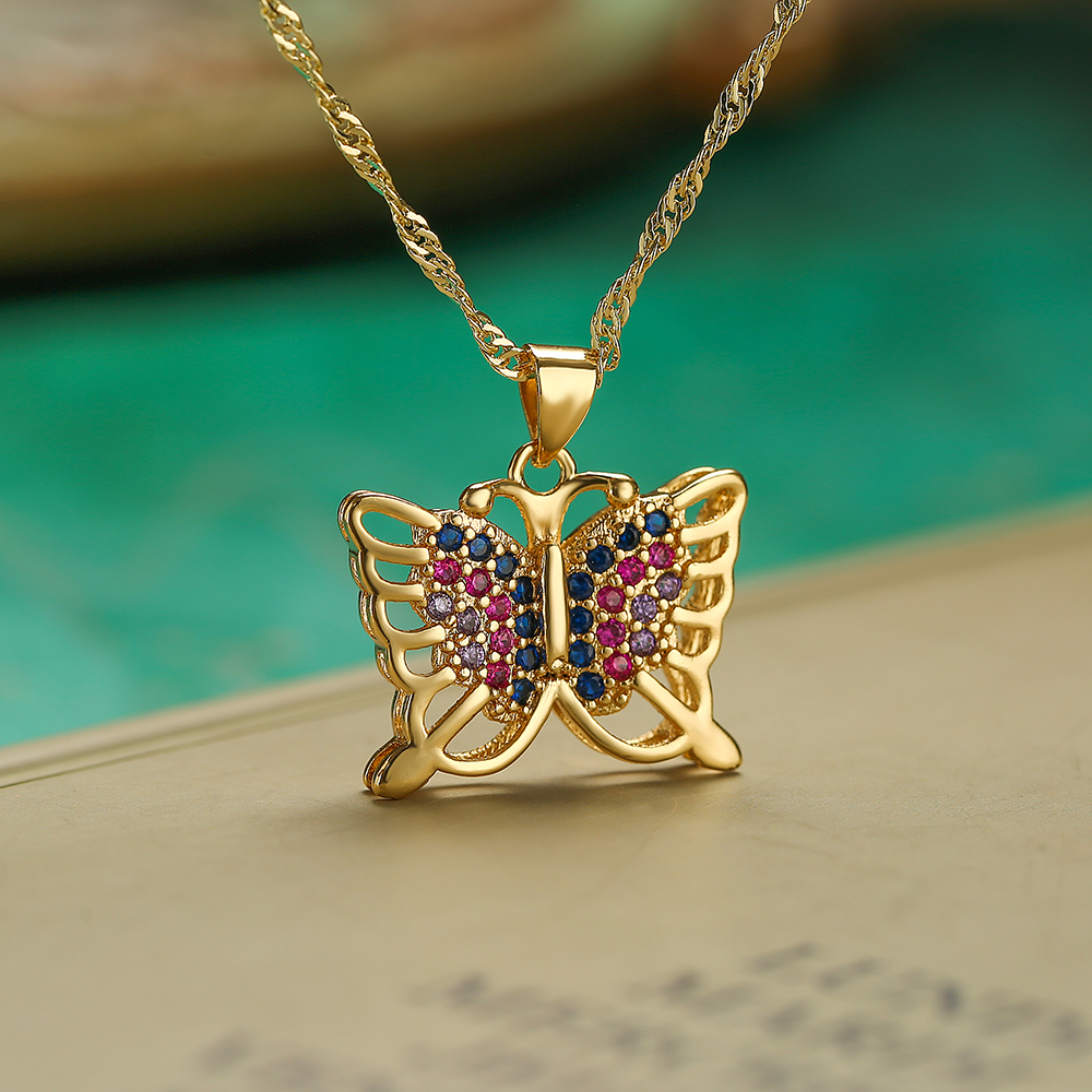 Cute Shiny Bear Bee Butterfly Copper Enamel Plating Inlay Zircon 18k Gold Plated Pendant Necklace display picture 5