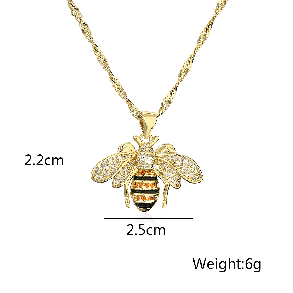 Cute Shiny Bear Bee Butterfly Copper Enamel Plating Inlay Zircon 18k Gold Plated Pendant Necklace display picture 1