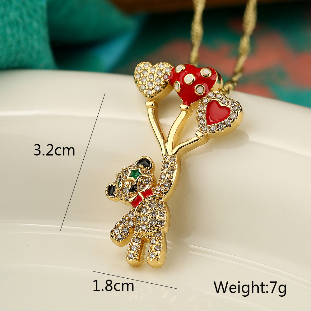 Cute Shiny Bear Bee Butterfly Copper Enamel Plating Inlay Zircon 18k Gold Plated Pendant Necklace display picture 3